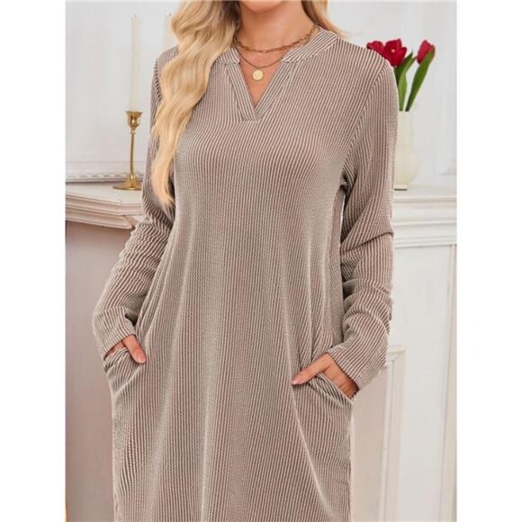 Casual Ribbed Knit Long Sleeve Dress - Picture 12 of 16